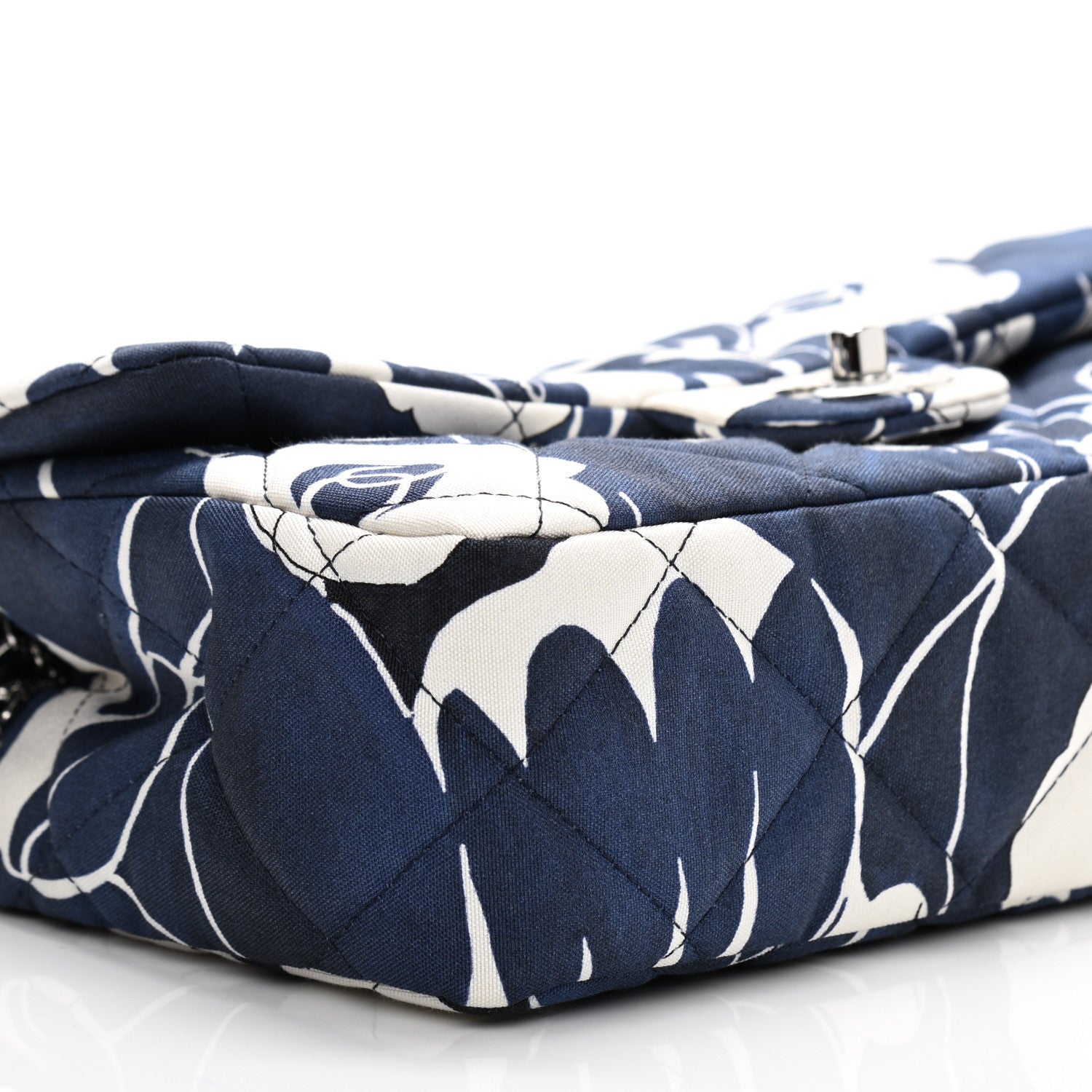 Chanel Floral Printed Silk CC Medium Single Flap Navy Blue White 9 of 11