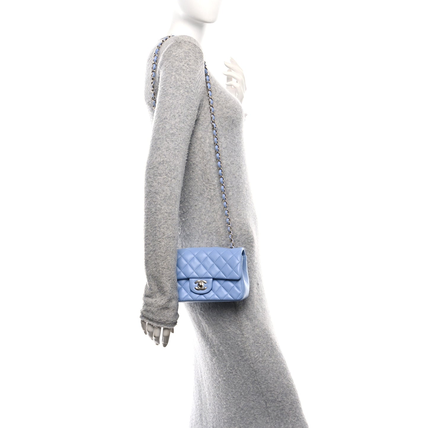 Lambskin Quilted Mini Rectangular Flap Light Blue
