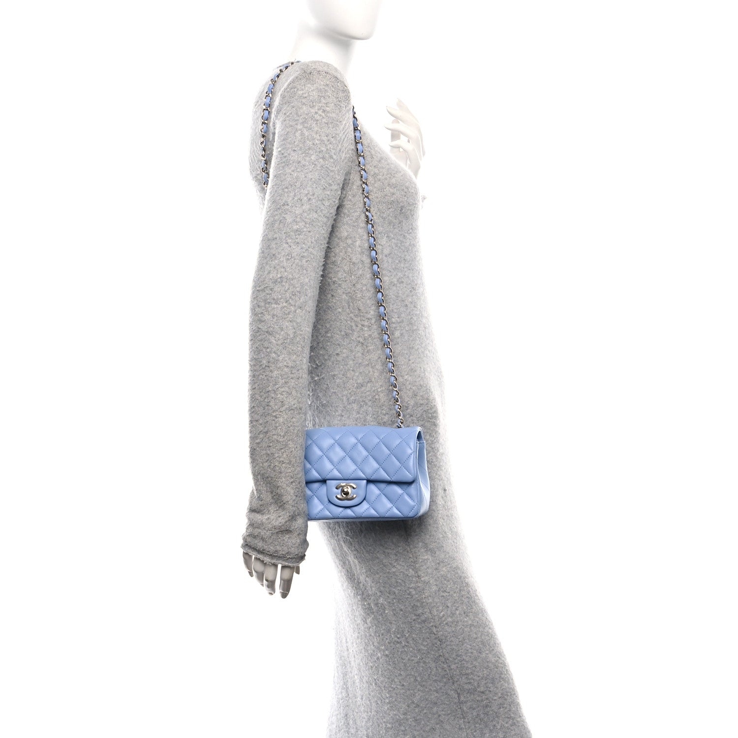 Chanel Lambskin Quilted Mini Rectangular Flap Light Blue 2 of 11