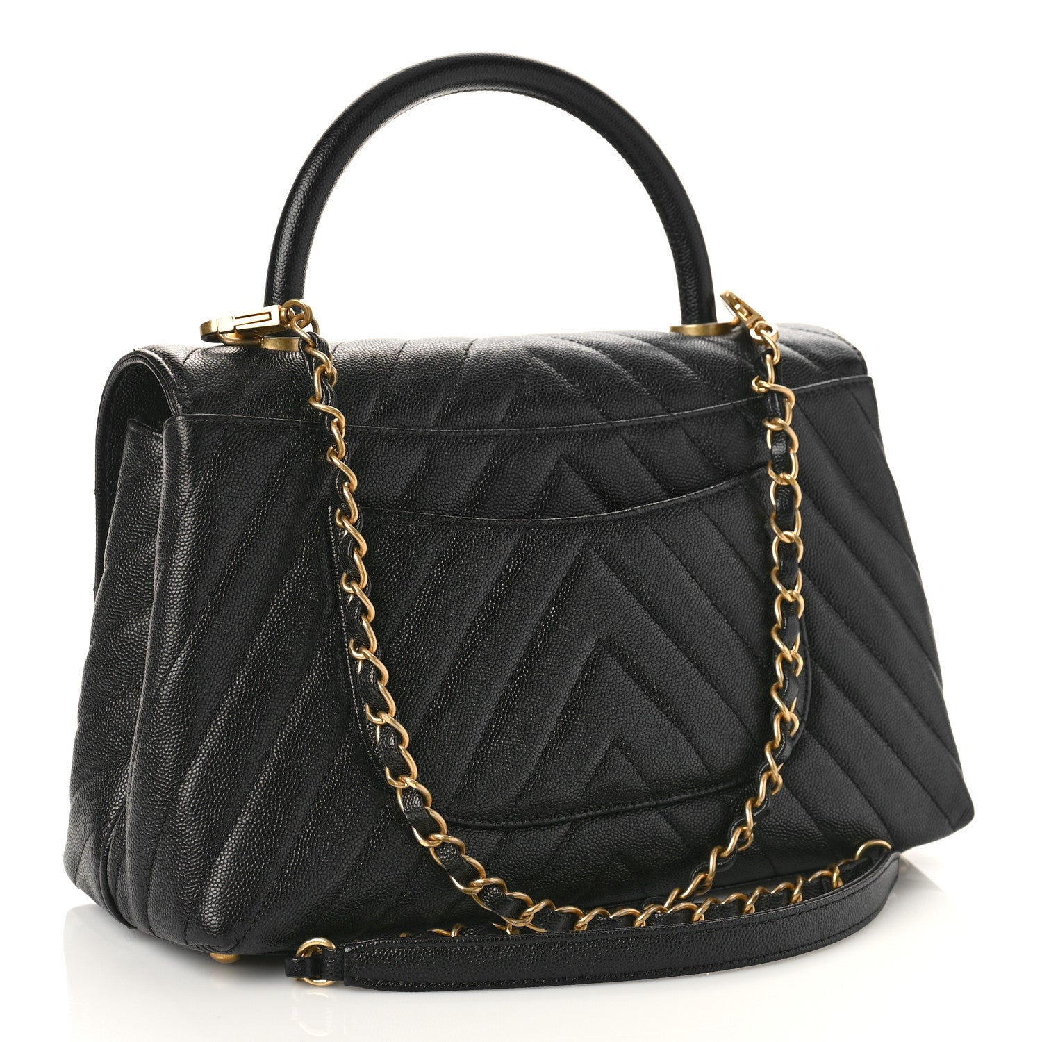 Chanel Caviar Chevron Quilted Small Coco Handle Flap Black 2 of 9