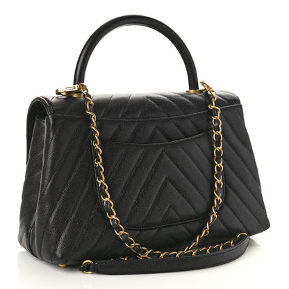 Chanel Caviar Chevron Quilted Small Coco Handle Flap Black 2 of 9