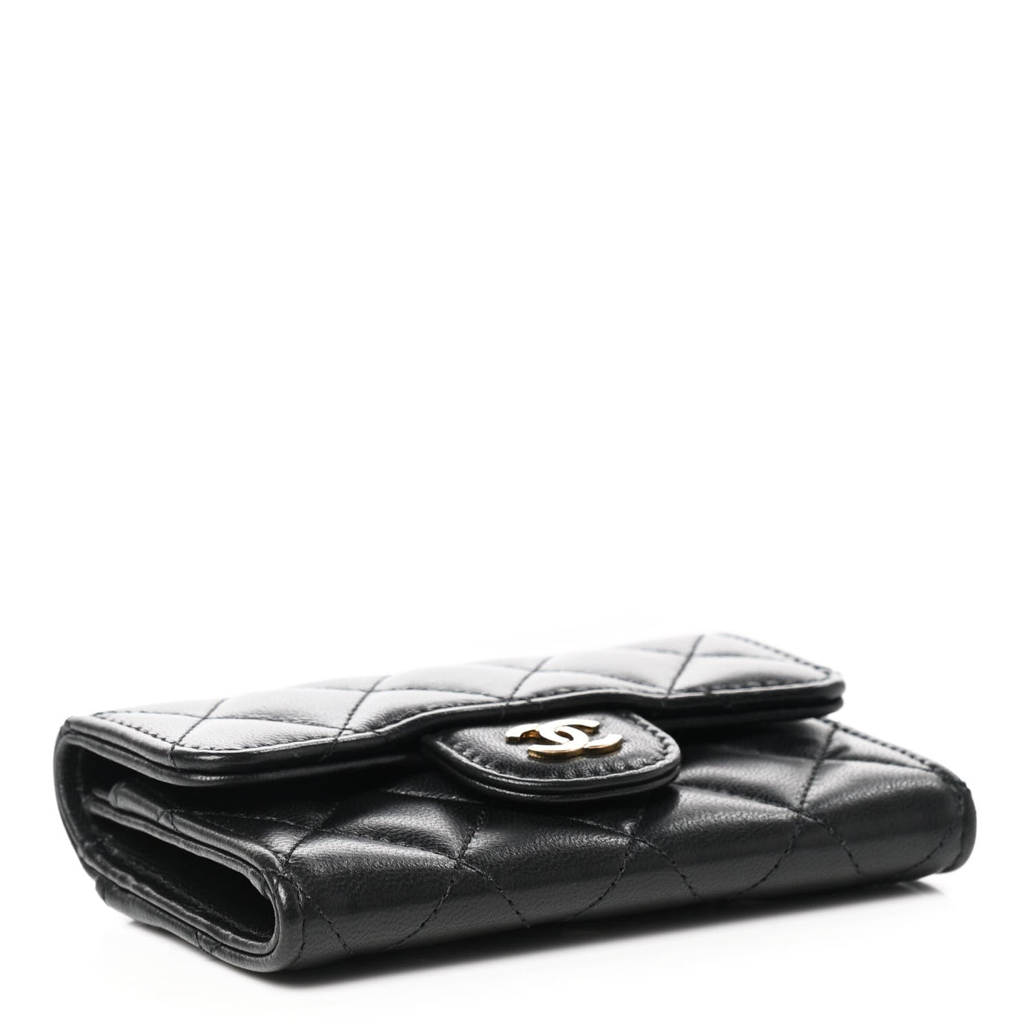 Lambskin Quilted Flap Card Holder Wallet Black