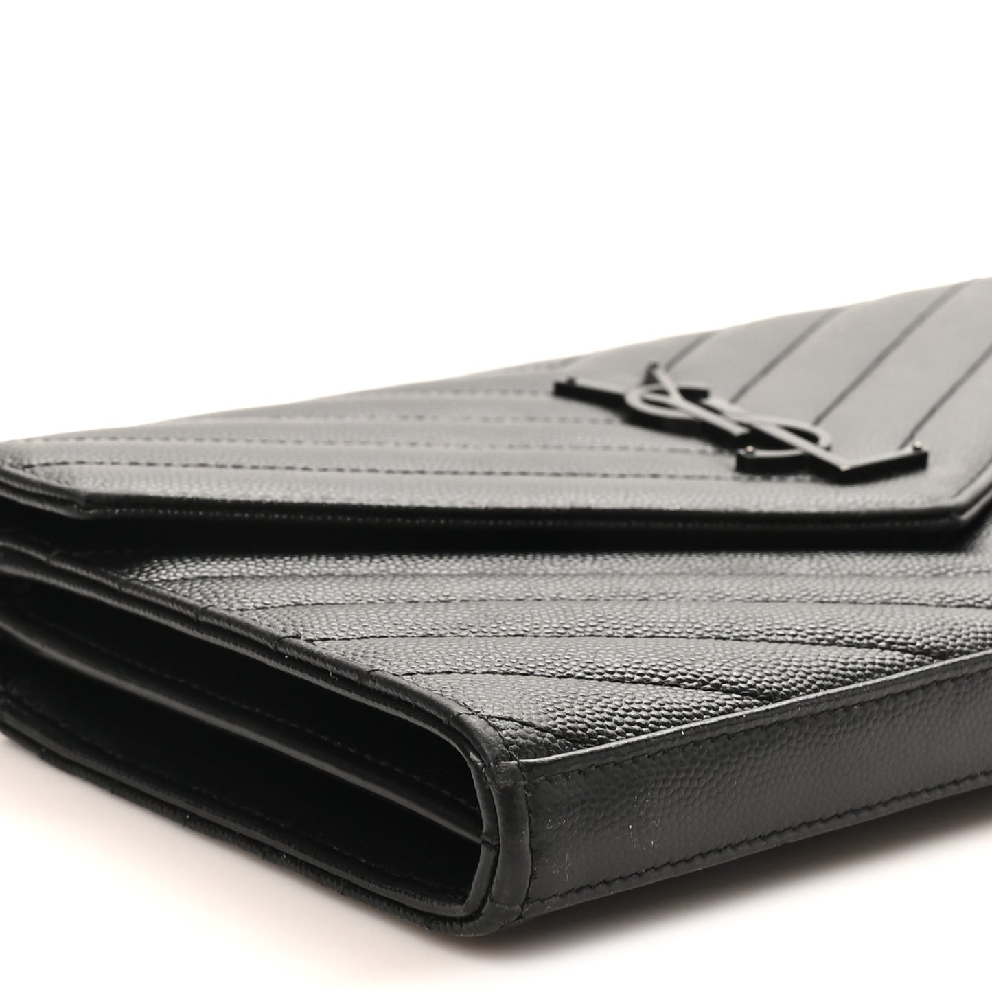 Grain De Poudre Matelasse Chevron Monogram Monochrome Chain Wallet Black