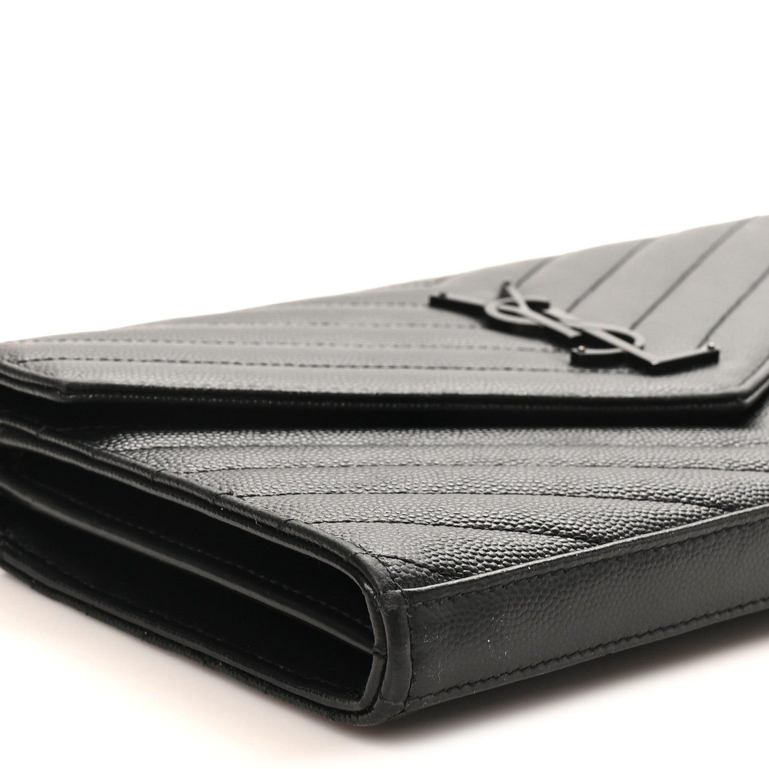 Saint Laurent Grain De Poudre Matelasse Chevron Monogram Monochrome Chain Wallet Black 8 of 9