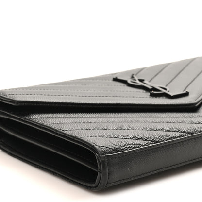 Saint Laurent Grain De Poudre Matelasse Chevron Monogram Monochrome Chain Wallet Black 8 of 9