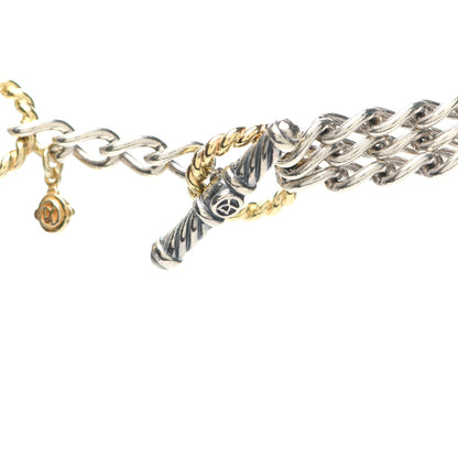 David Yurman Silver Sterling 18k Yellow Gold 3-Row Cable Circle Necklace 4 of 5
