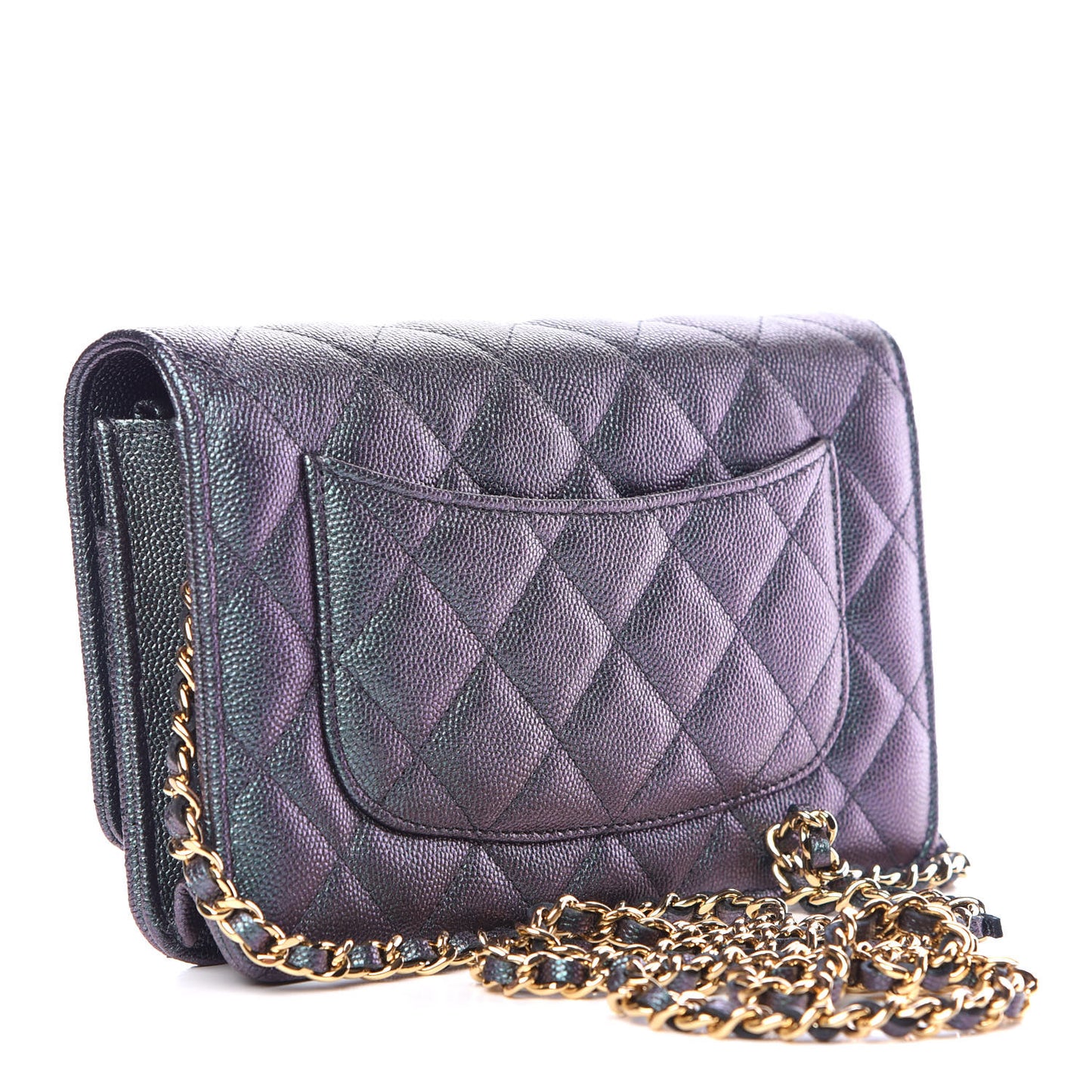 Iridescent Caviar Quilted Wallet On Chain WOC Black