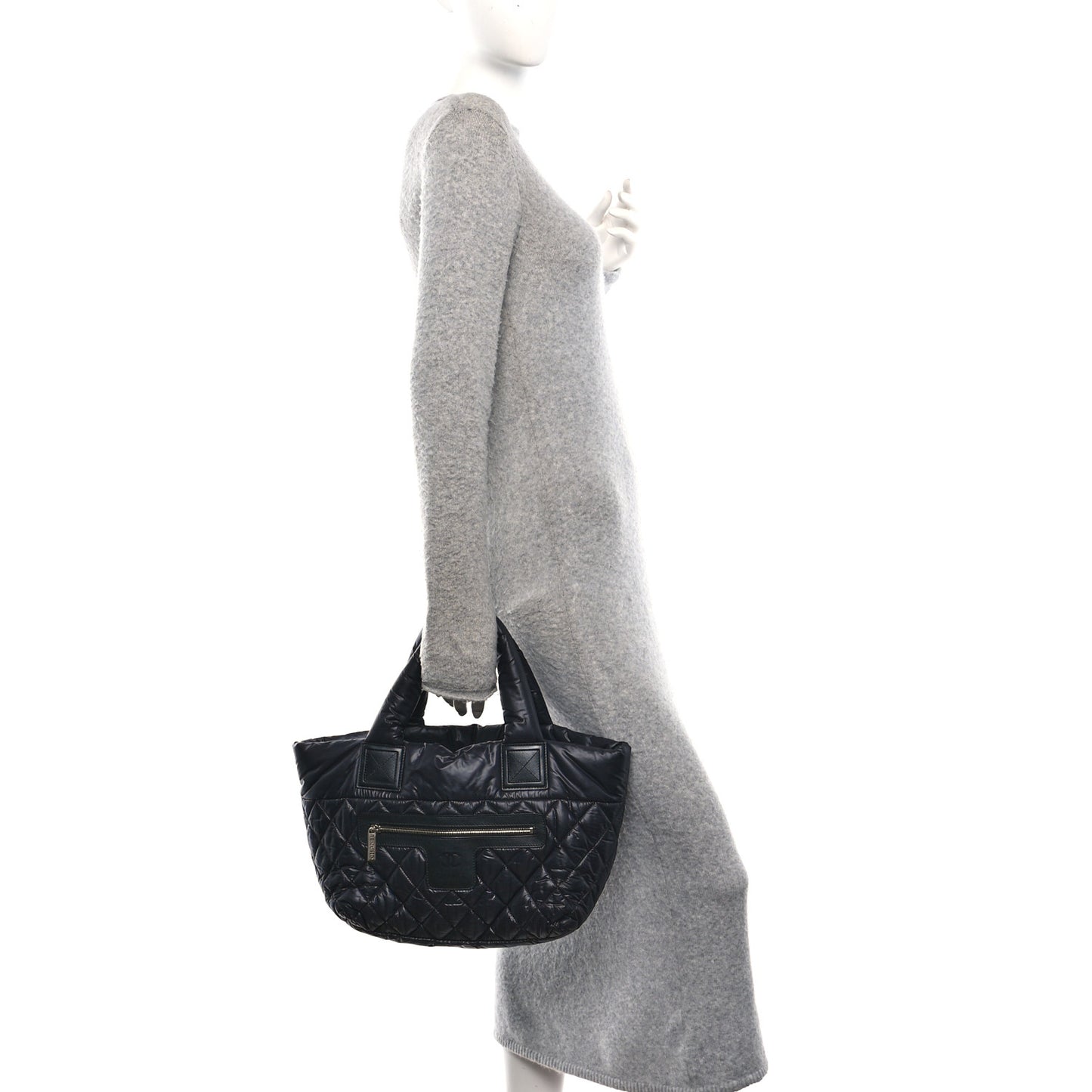 Nylon Quilted Small Coco Cocoon Tote Black