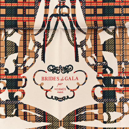 Hermes Silk Brides De Gala Tartan Pocket Square Ajaccio Beige Craie 4 of 6