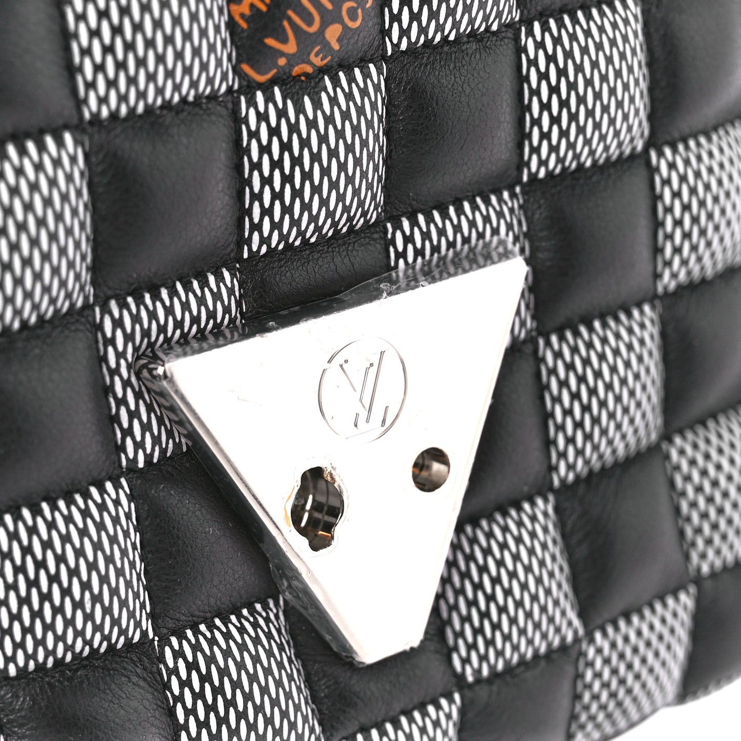 Calfskin Damier Twist Shoulder Bag BB Black White