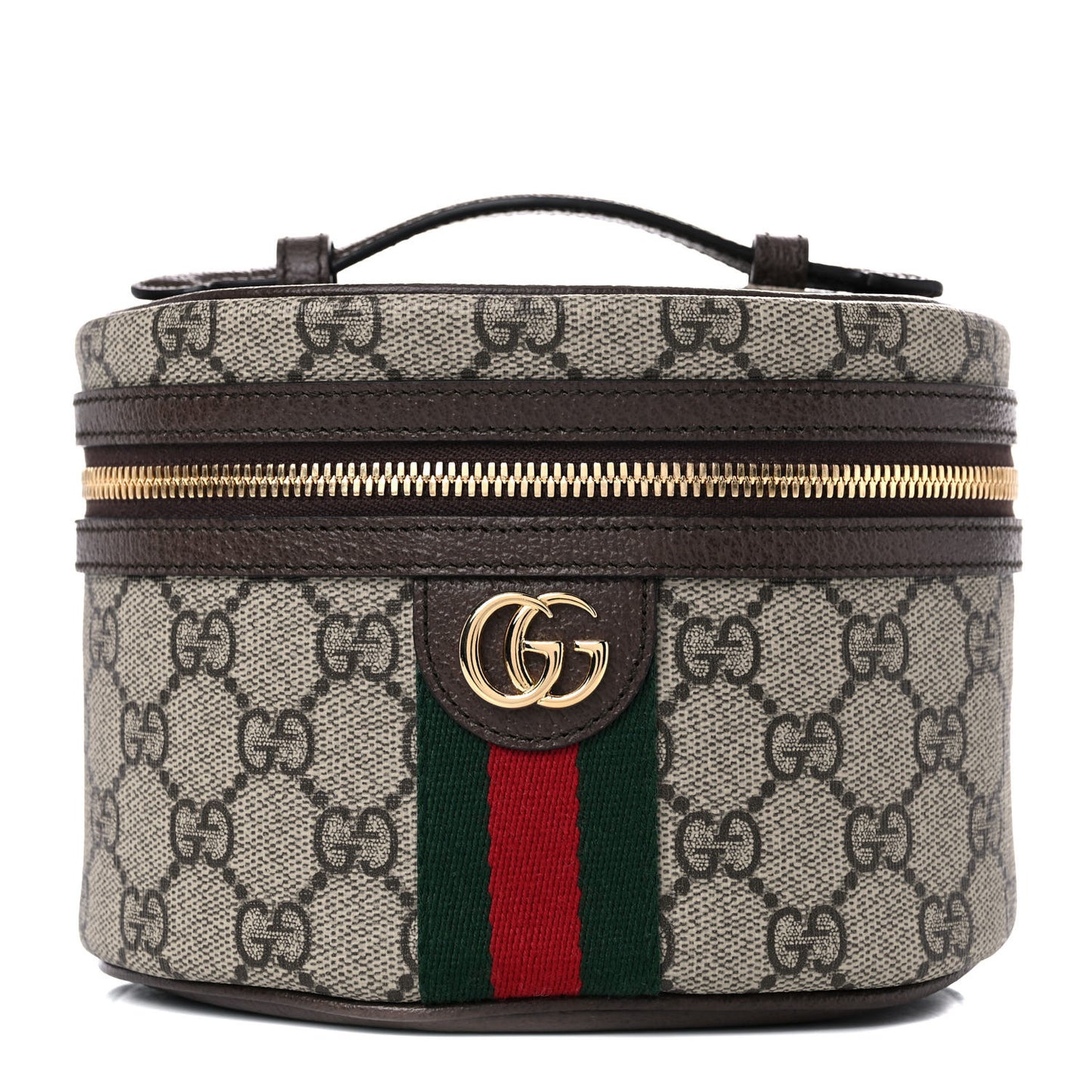 GG Supreme Monogram Textured Calfskin Web Ophidia Vanity Cosmetic Case Beige Ebony New Acero