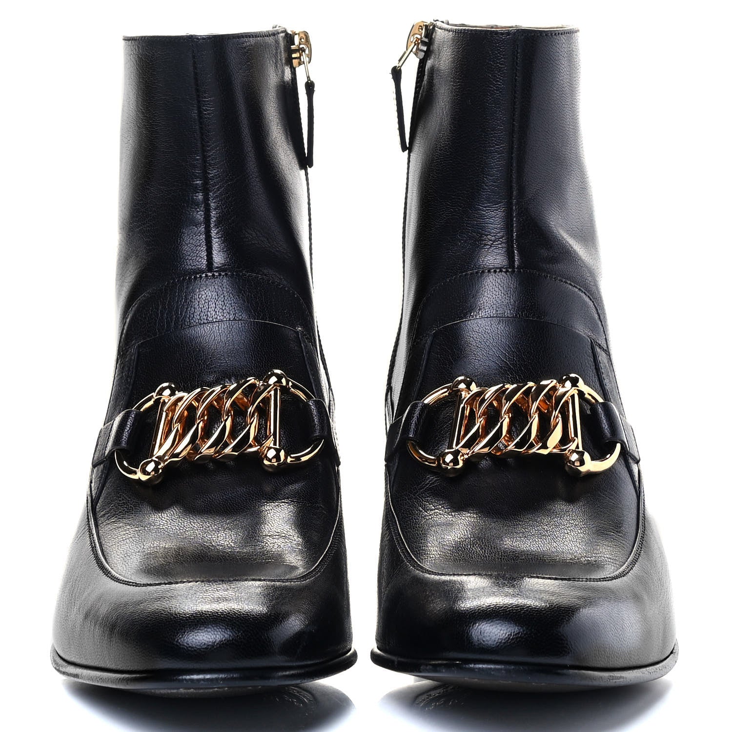 Gucci Goatskin Mens Kitten Chain Horsebit Ankle Boots 7.5 Black 2 of 6