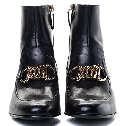 Gucci Goatskin Mens Kitten Chain Horsebit Ankle Boots 7.5 Black 2 of 6