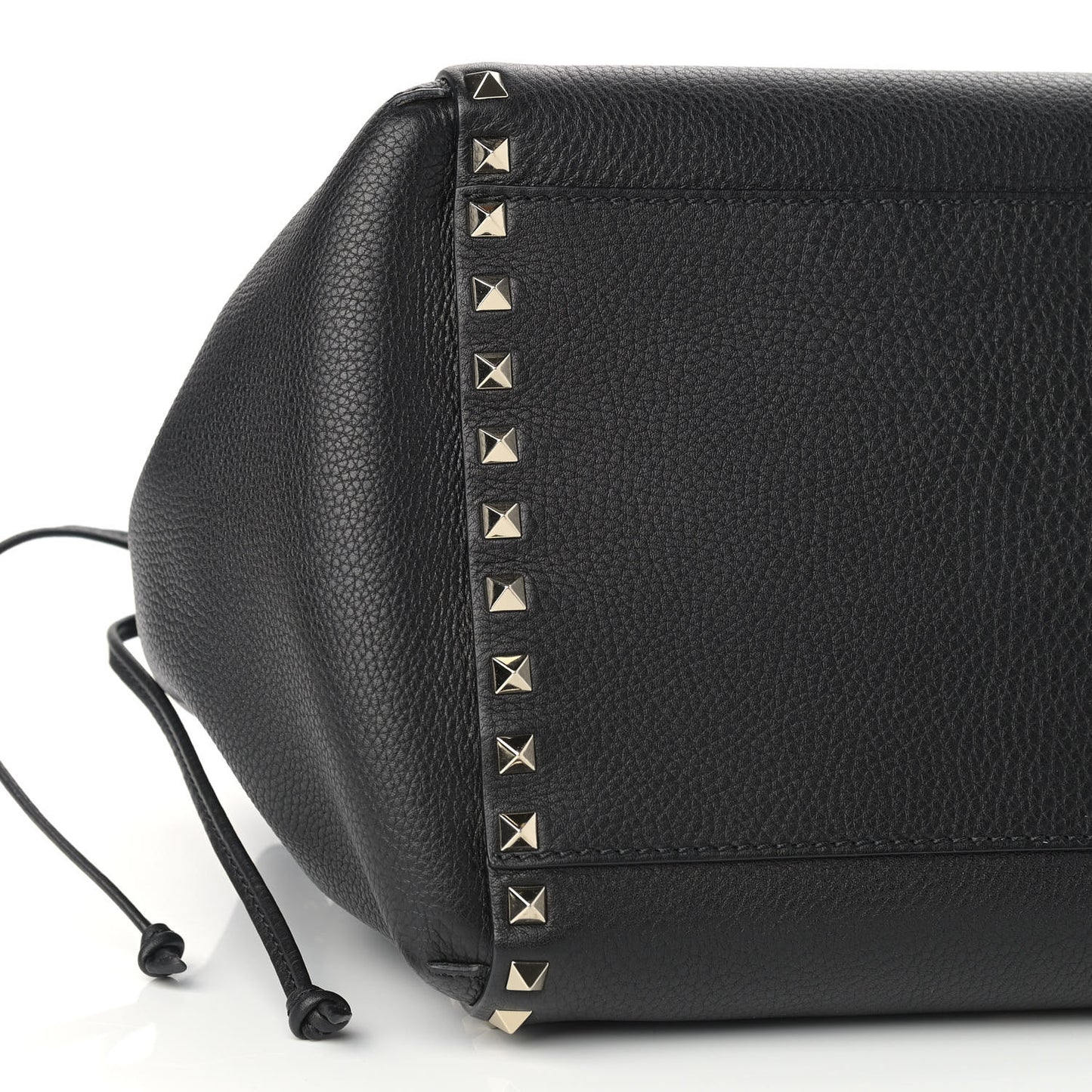Grained Calfskin Rockstud Double Handle Cinch Tote Black