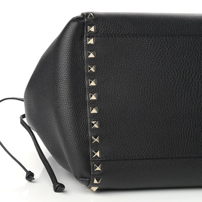 Valentino Garavani Grained Calfskin Rockstud Double Handle Cinch Tote Black 6 of 7