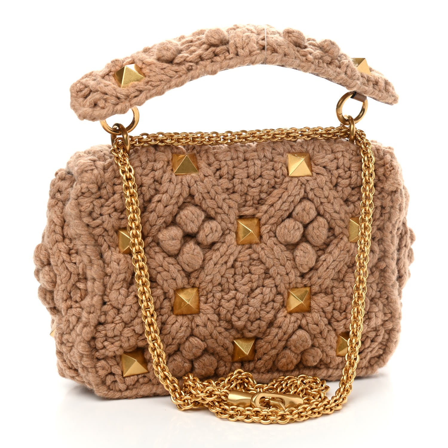 Valentino Garavani Cashmere Medium Roman Stud Shoulder Bag Brown 3 of 8