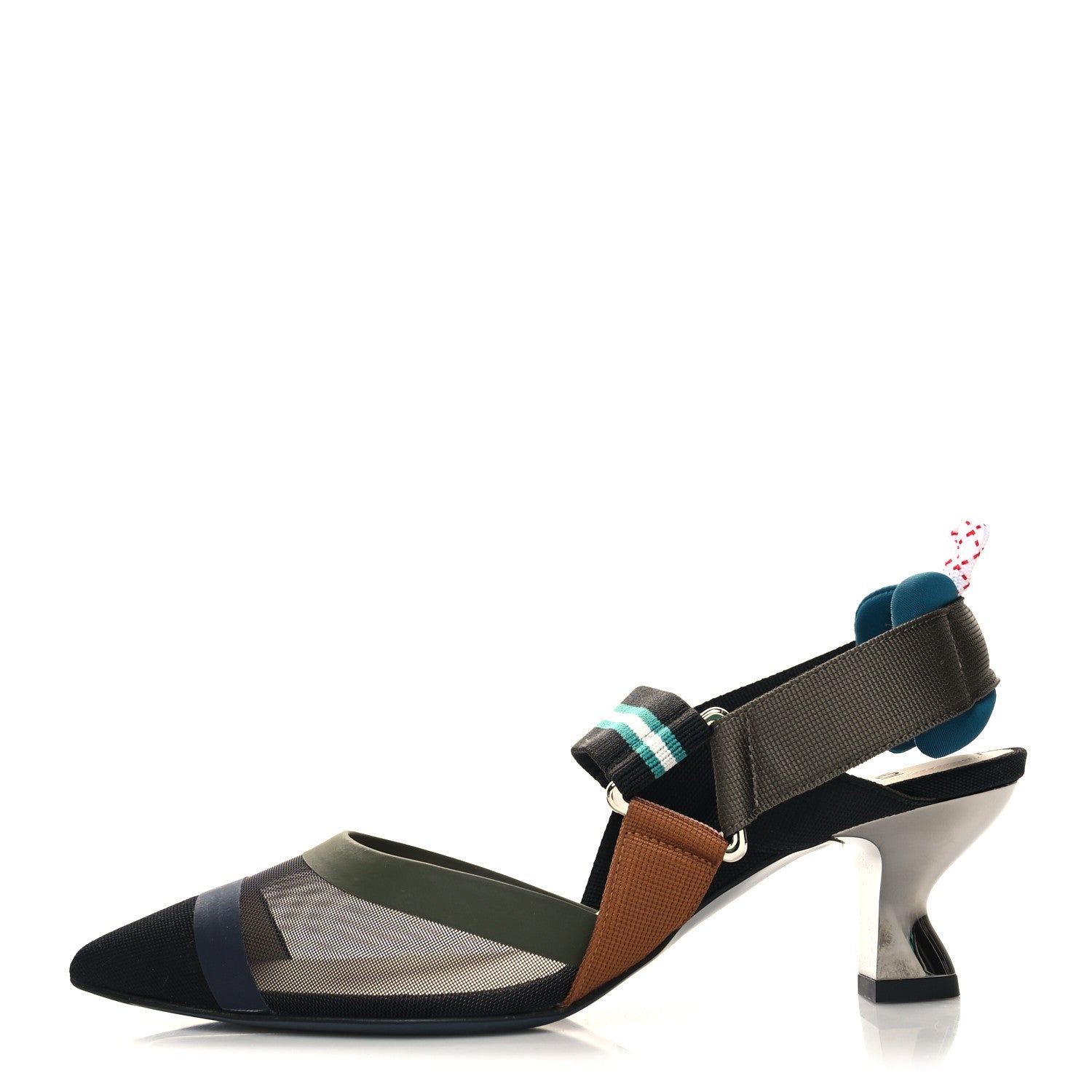 Fendi Technical Mesh Colibri 85mm Slingback Pumps 35.5 Black Asfalto 1 of 7