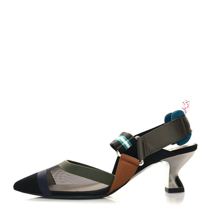 Fendi Technical Mesh Colibri 85mm Slingback Pumps 35.5 Black Asfalto 1 of 7