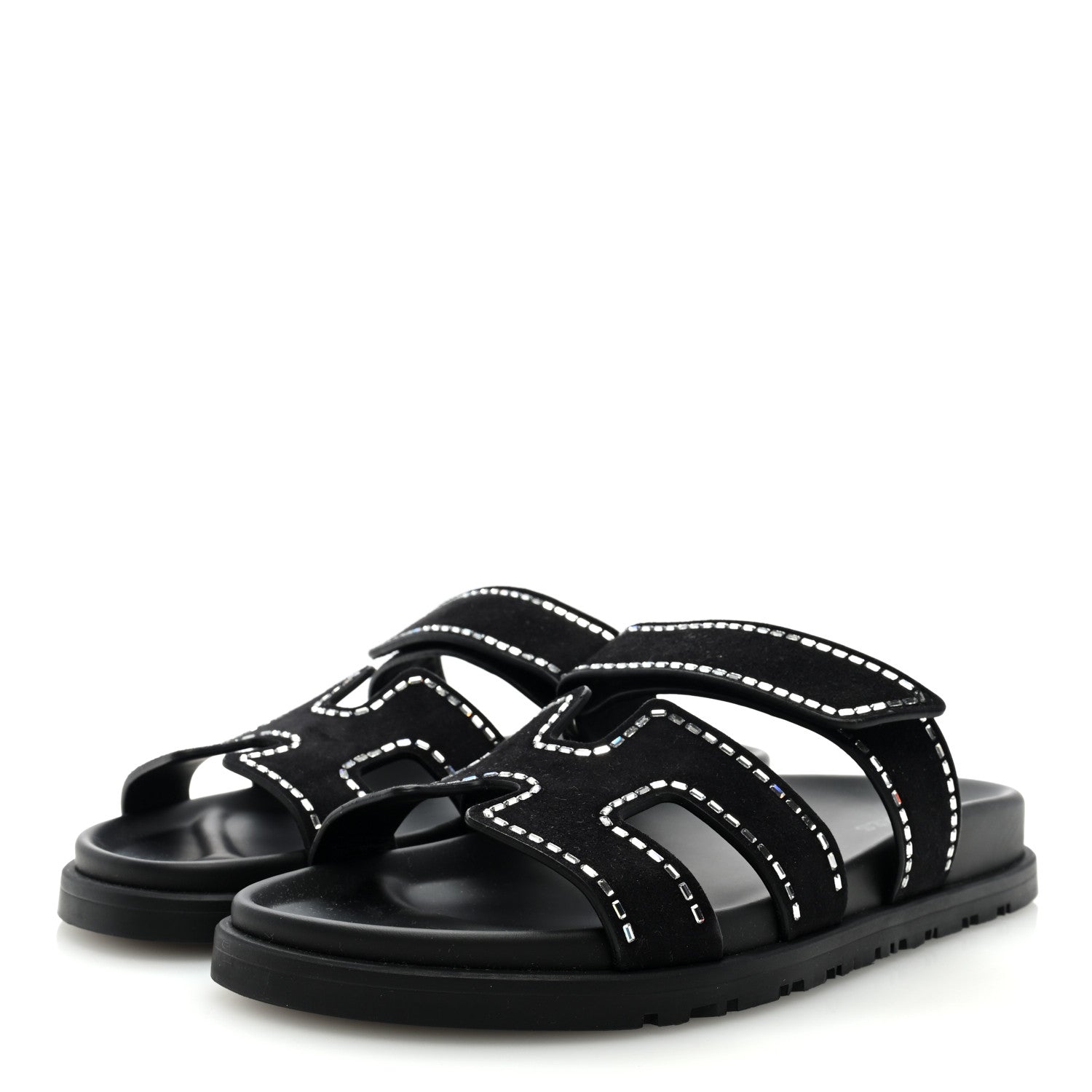 Hermes Suede Crystal Womens Chypre Sandals 37 Black 3 of 8