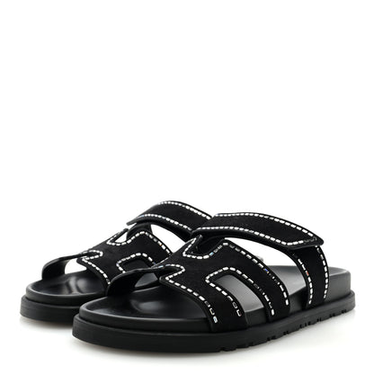 Hermes Suede Crystal Womens Chypre Sandals 37 Black 3 of 8
