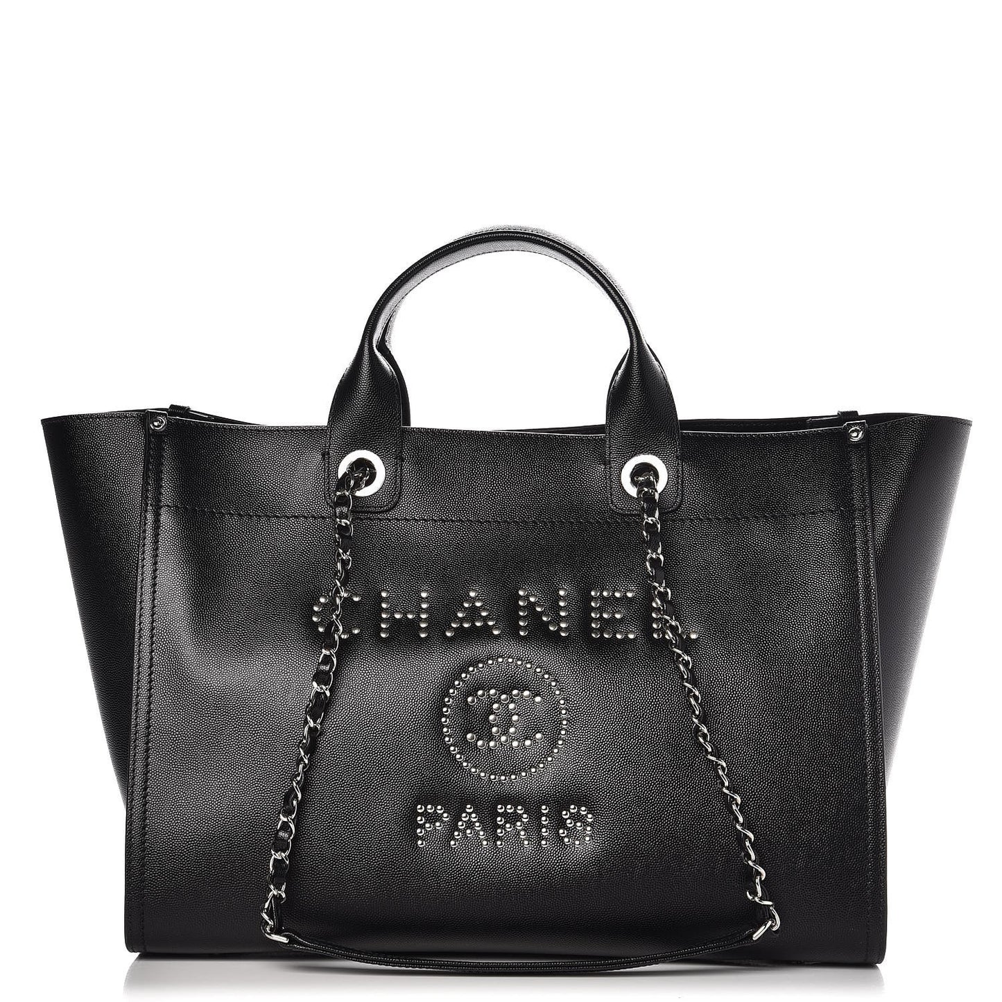 Caviar Medium Studded Deauville Tote Black