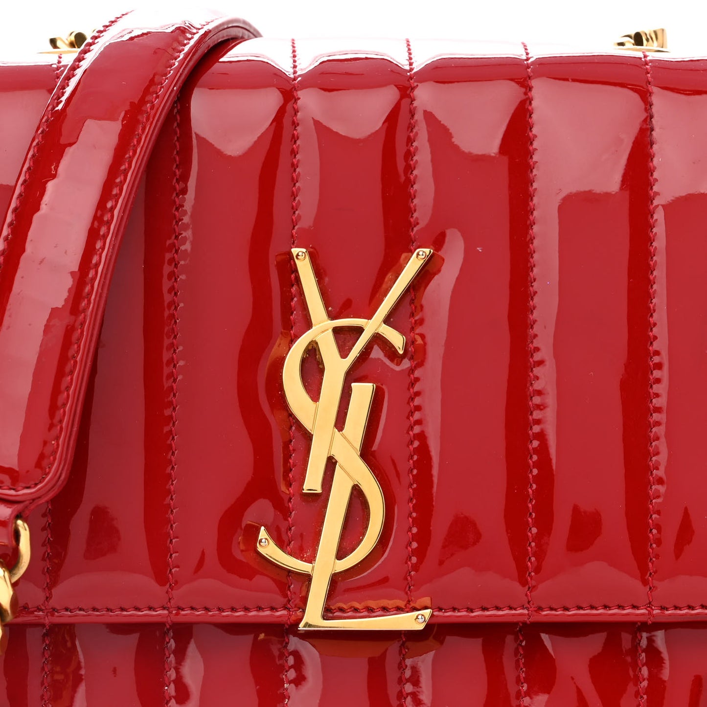 Patent Matelasse Monogram Small Vicky Chain Bag Red