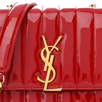 Saint Laurent Patent Matelasse Monogram Small Vicky Chain Bag Red 10 of 14