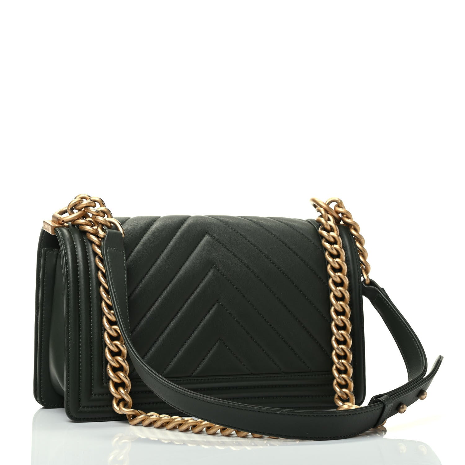 Chanel Calfskin Chevron Quilted Medium Boy Flap Dark Green 2 of 4