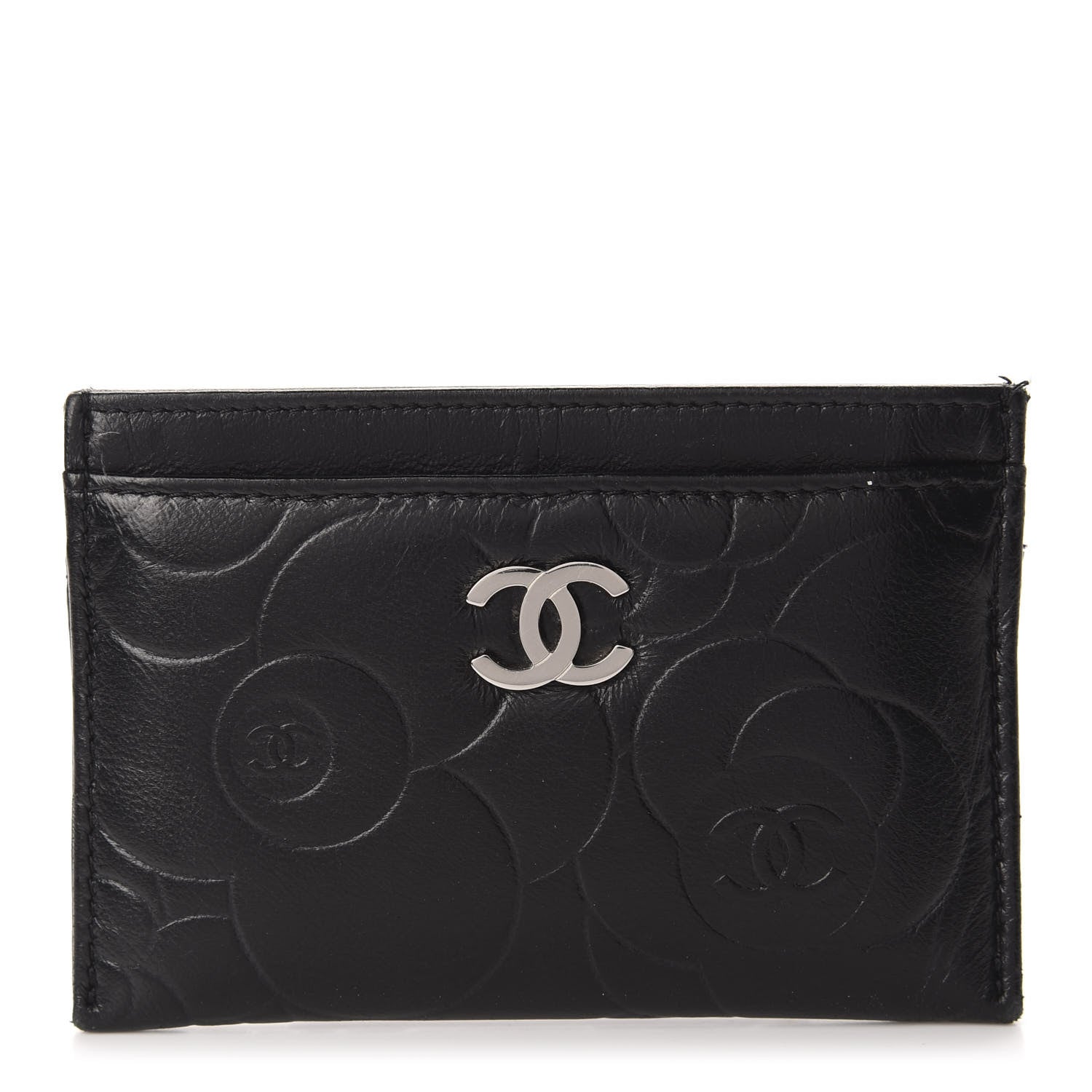 Chanel Lambskin Camellia Embossed Card Holder Black 1 of 8
