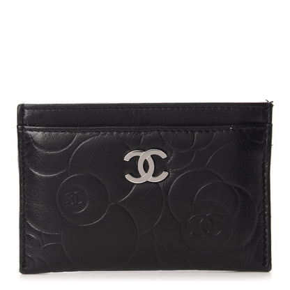 Chanel Lambskin Camellia Embossed Card Holder Black 1 of 8