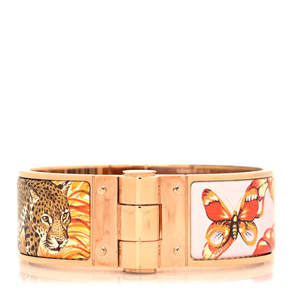 Hermes Enamel Printed Equateur Wide Hinged Bracelet L La Vie En Orange 1 of 5
