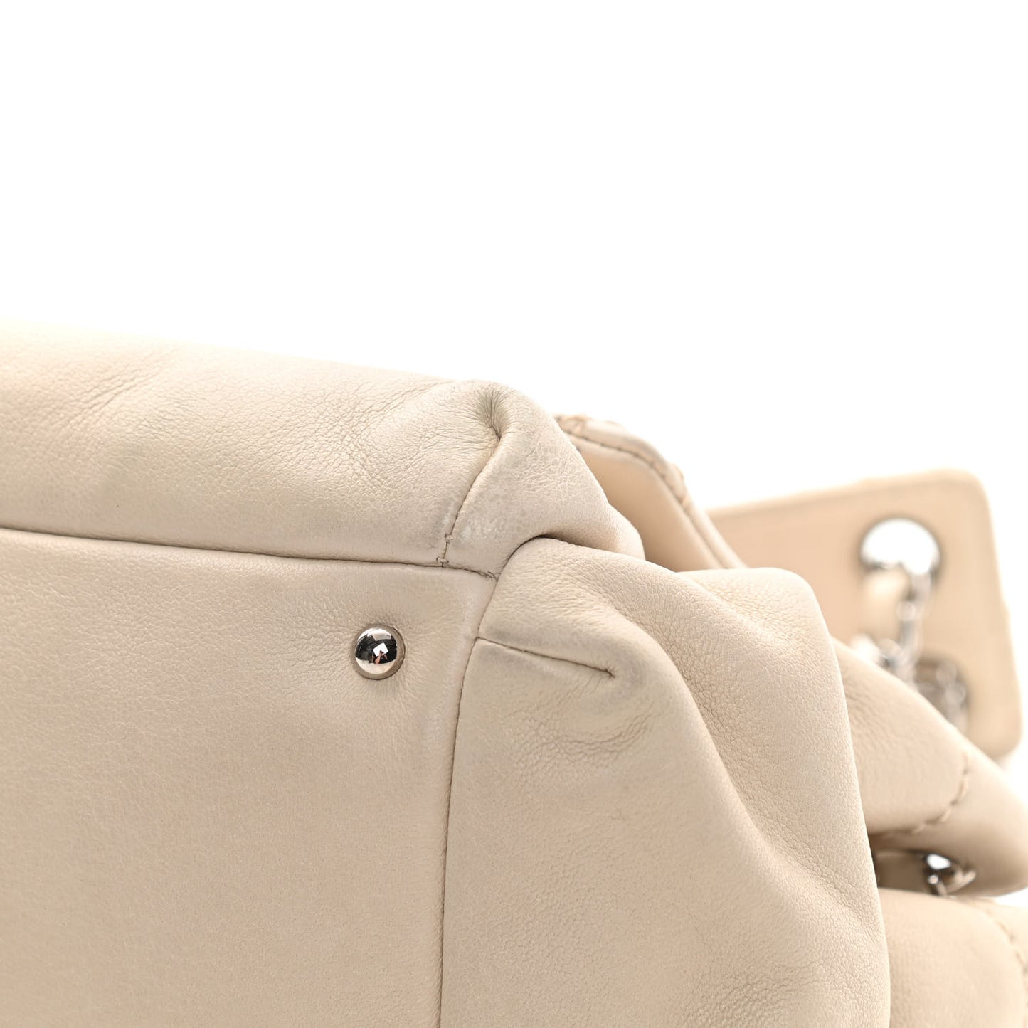 Lambskin Quilted Bowler Flap Shoulder Bag White