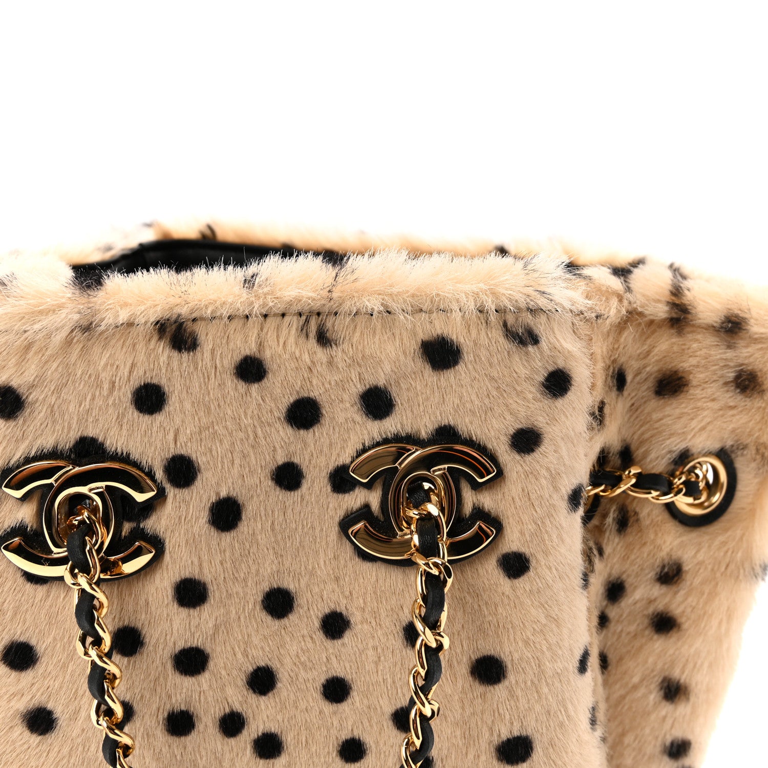 Chanel Pony Hair Cheetah Printed CC Chain Bucket Bag Light Beige Black 8 of 11