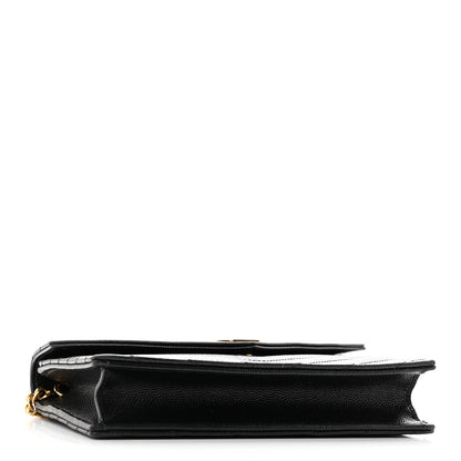 Saint Laurent Grain De Poudre Matelasse Chevron Monogram Envelope Chain Wallet Black 4 of 9