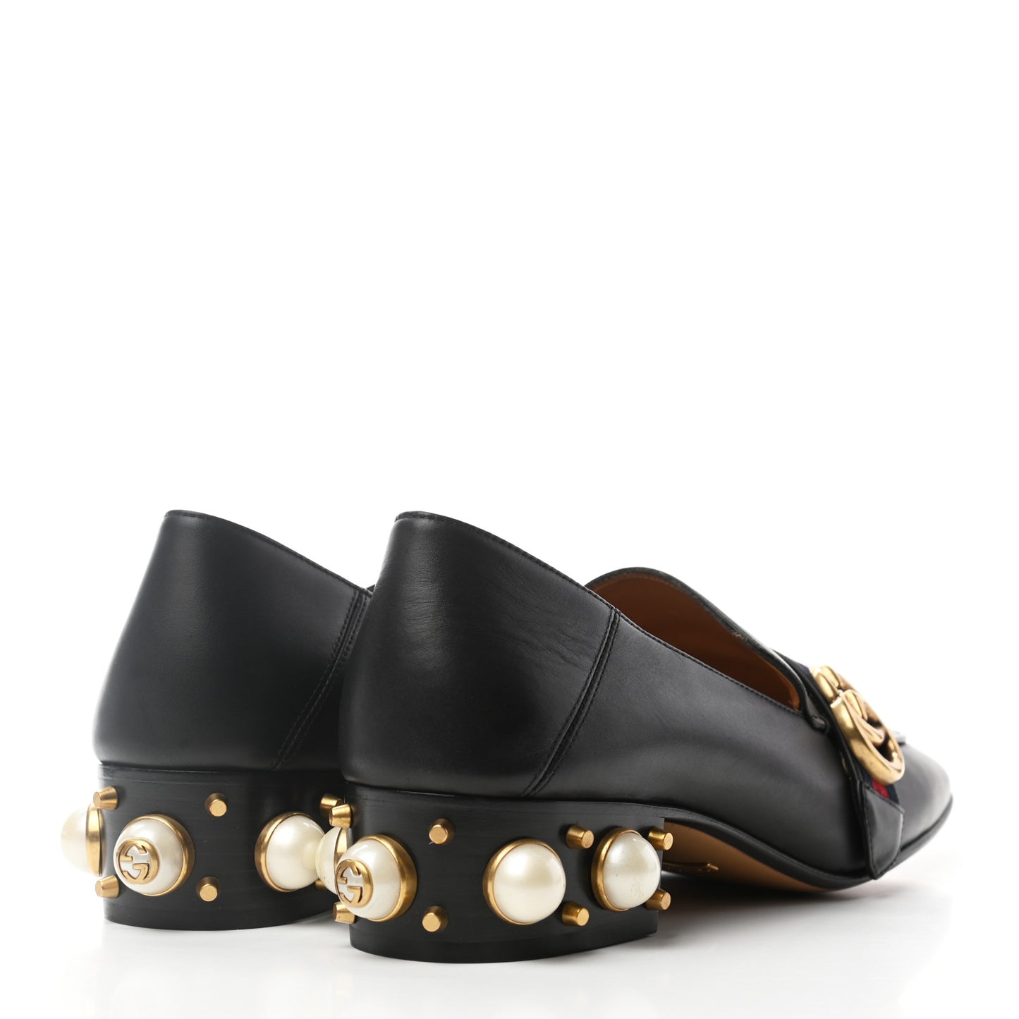 Betis Glamour Calfskin Web Pearl Embellished Peyton 35mm Loafer Pumps 39 Black