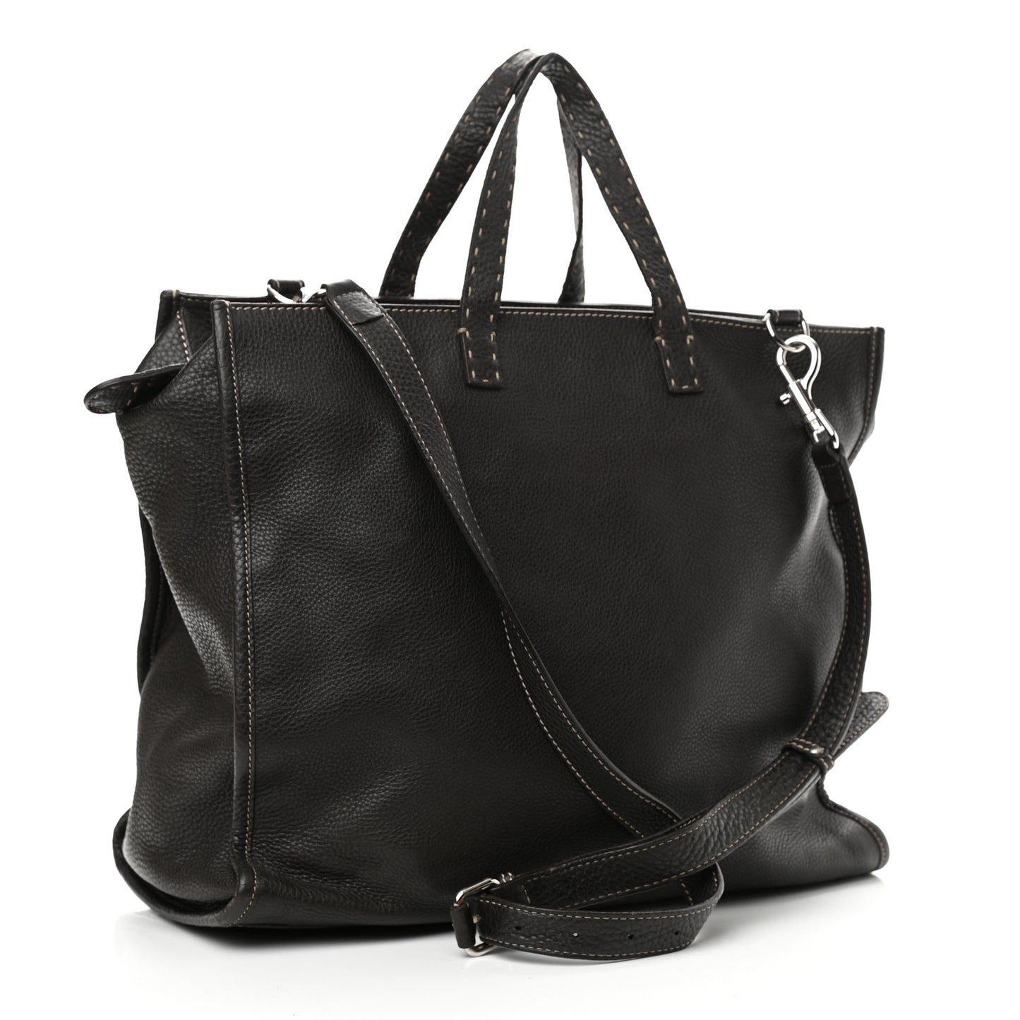 Calfskin Romano Selleria Shopping Media Tote Dark Brown