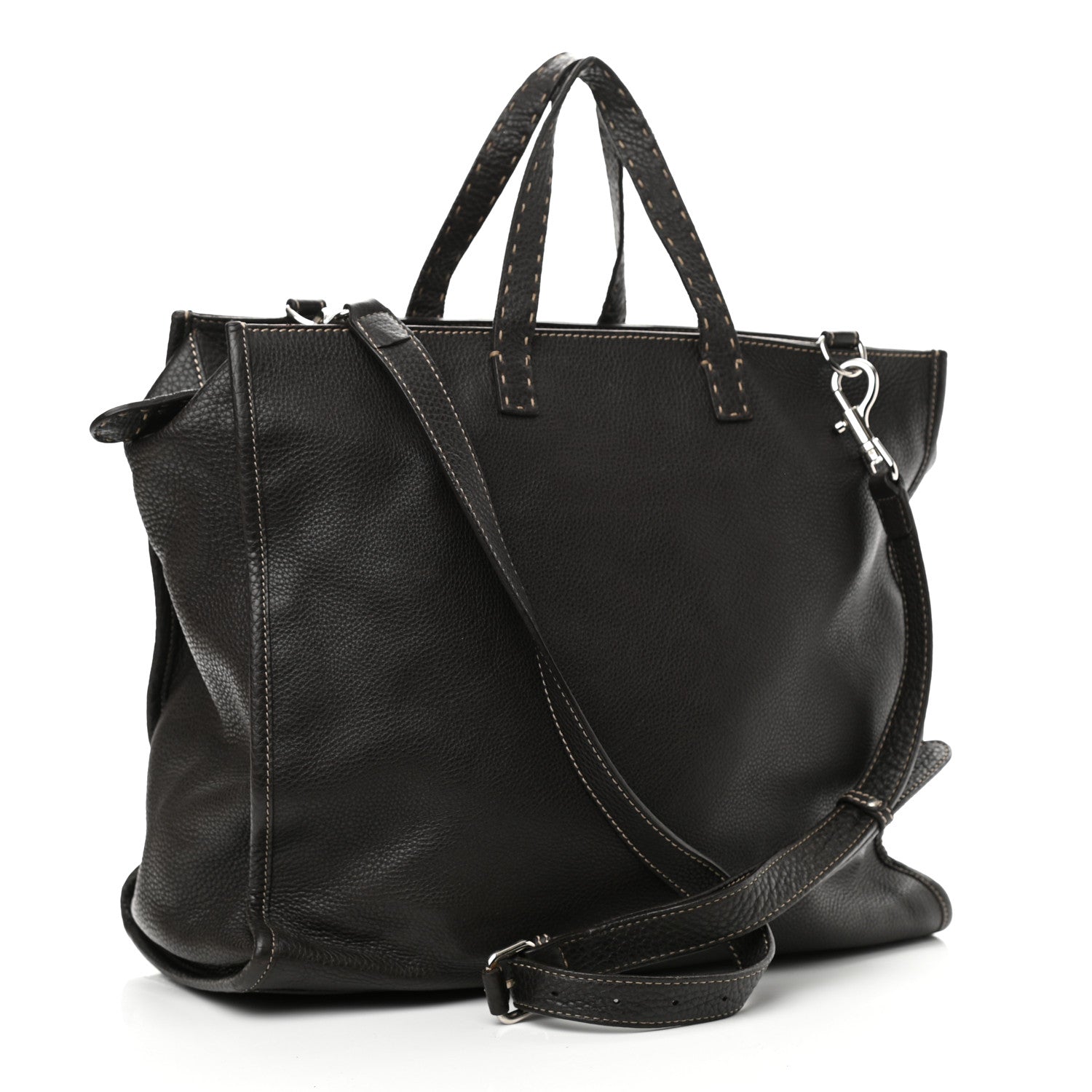 Fendi Calfskin Romano Selleria Shopping Media Tote Dark Brown 3 of 14