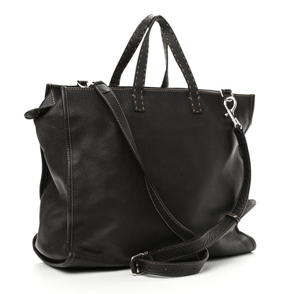 Fendi Calfskin Romano Selleria Shopping Media Tote Dark Brown 3 of 14