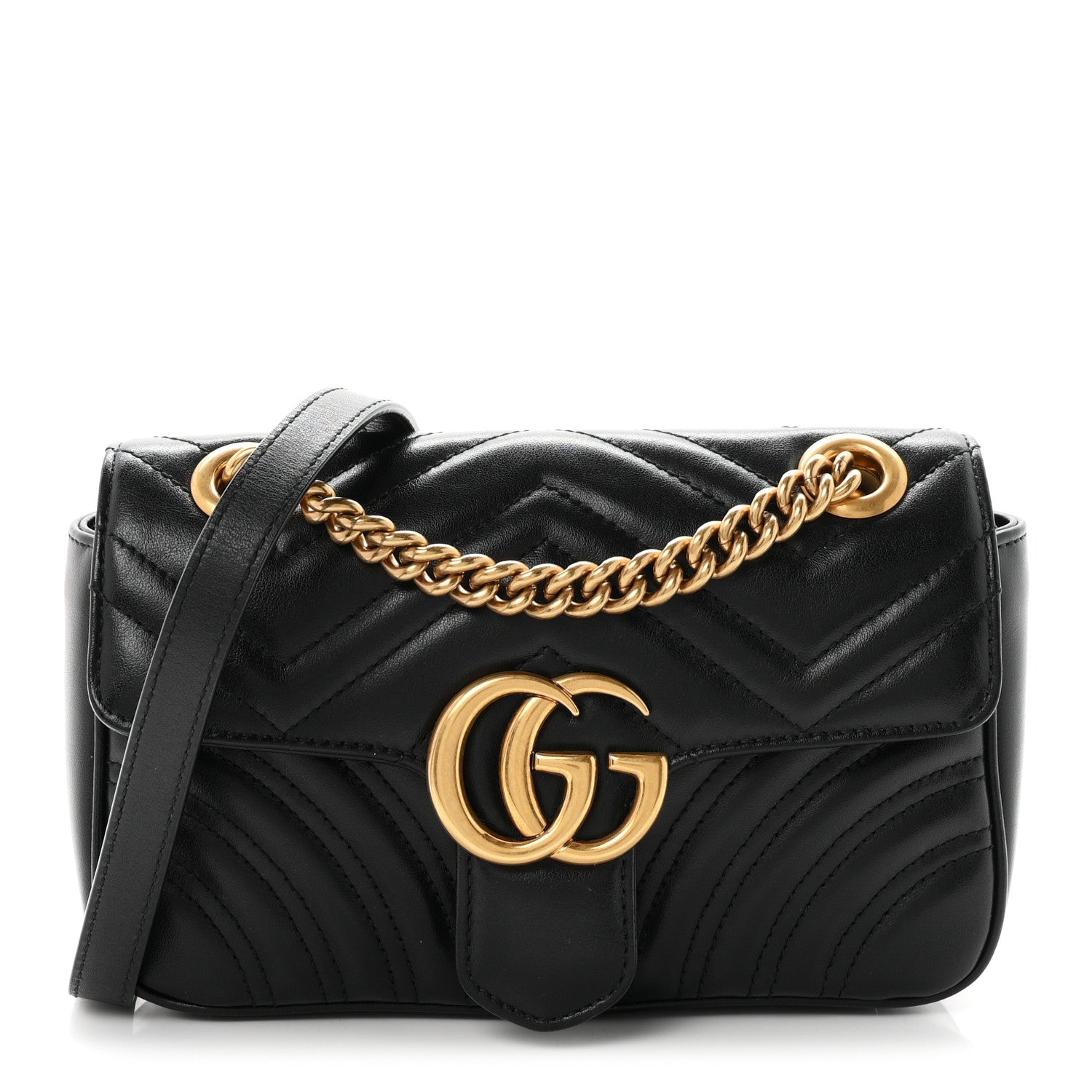 Gucci Calfskin Matelasse Mini GG Marmont Shoulder Bag Black 1 of 9