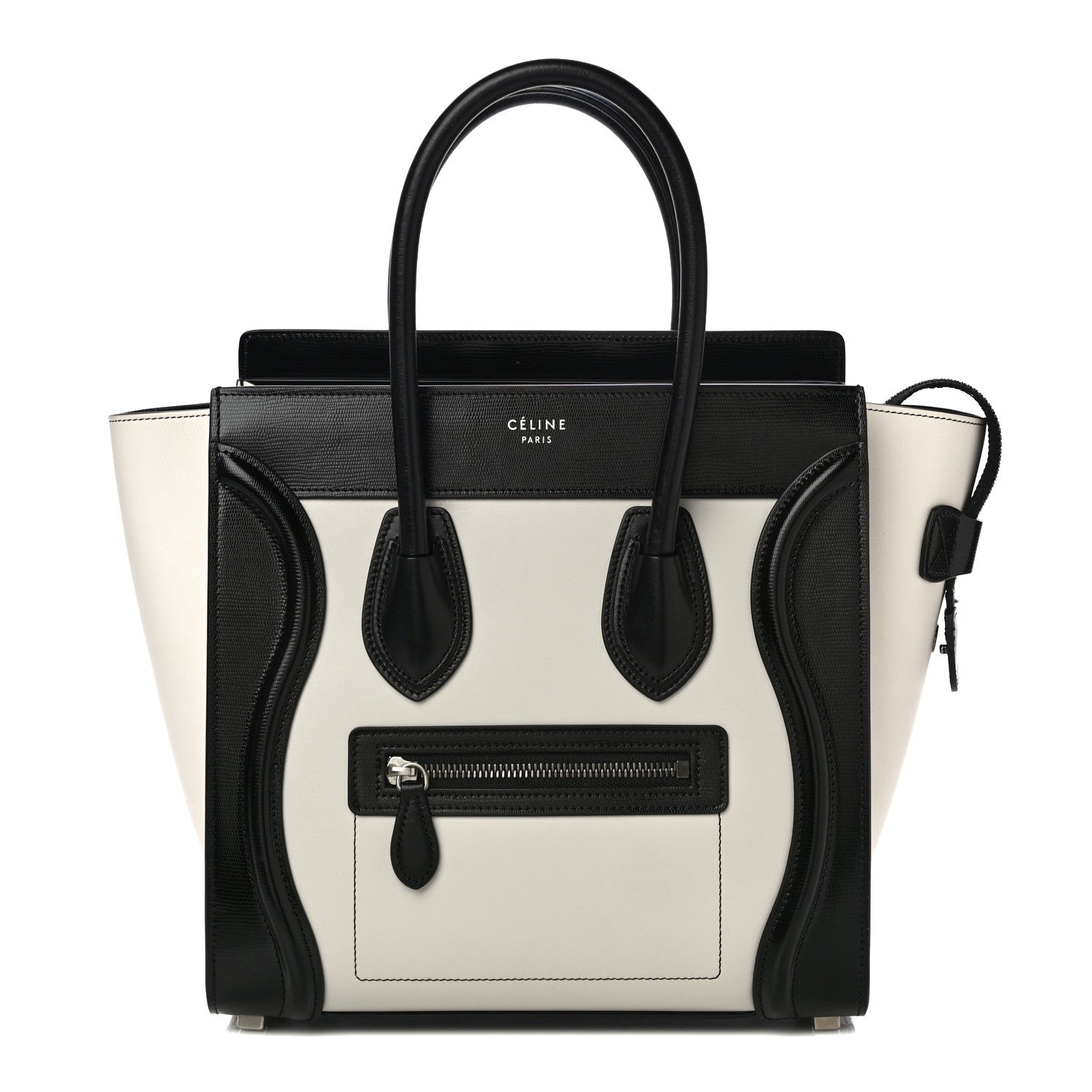 Celine Smooth Calfskin Lizard Embossed Bi-Color Micro Luggage Black White 1 of 10