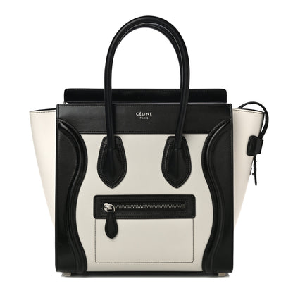 Celine Smooth Calfskin Lizard Embossed Bi-Color Micro Luggage Black White 1 of 10