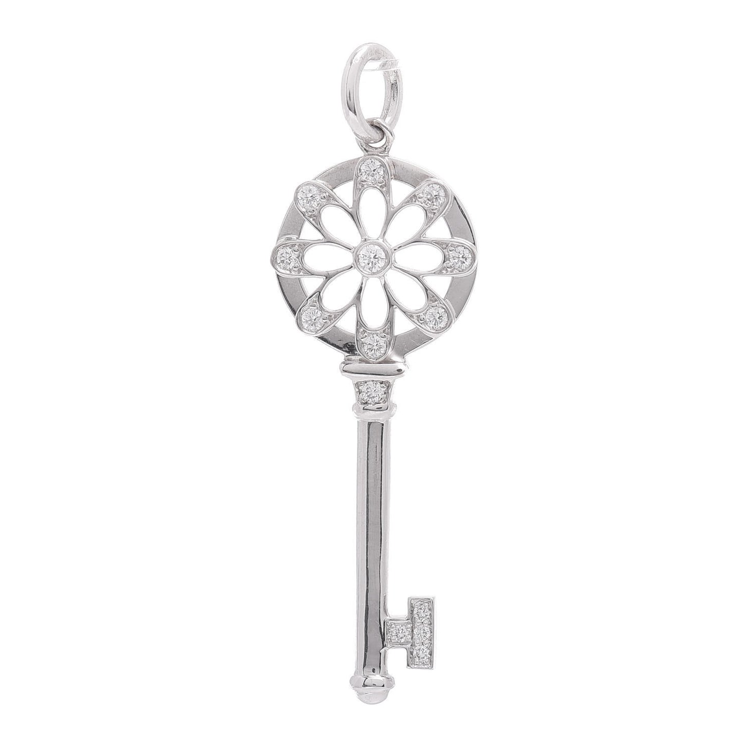 18K White Gold Diamond Floral Key Pendant