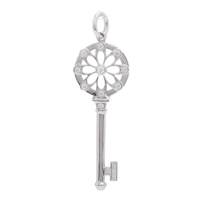 Tiffany 18K White Gold Diamond Floral Key Pendant 1 of 3