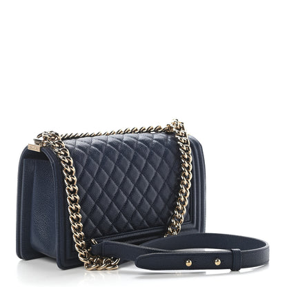Chanel Caviar Quilted Medium Boy Flap Dark Navy Blue 3 of 9
