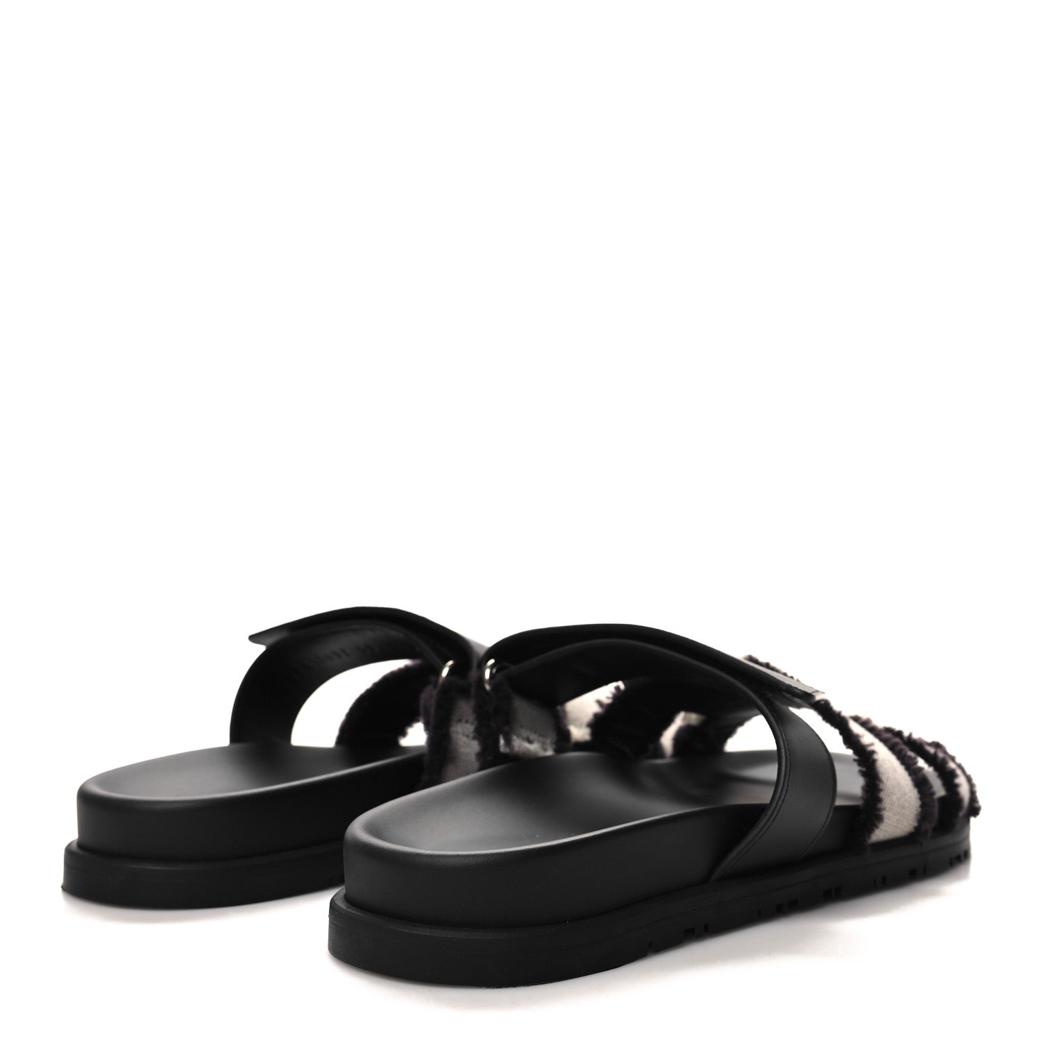 Hermes Techno Fringed H Canvas Caflskin Womens Chypre Sandals 38 Prunoir Black 4 of 9