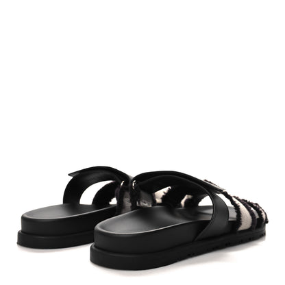 Hermes Techno Fringed H Canvas Caflskin Womens Chypre Sandals 38 Prunoir Black 4 of 9