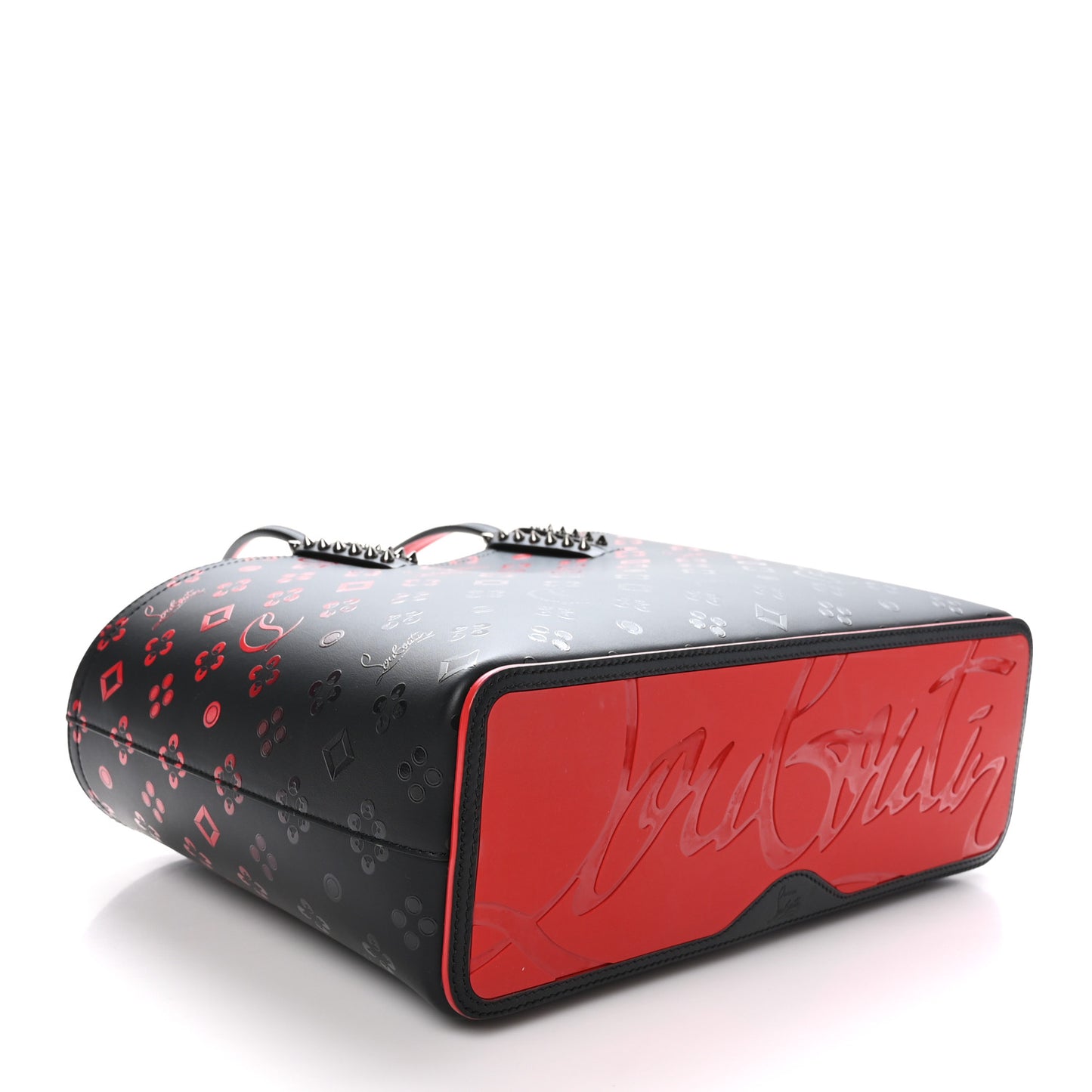 Perforated Calfskin Degrade Small Loubinthesky East West Cabata Tote Black Red