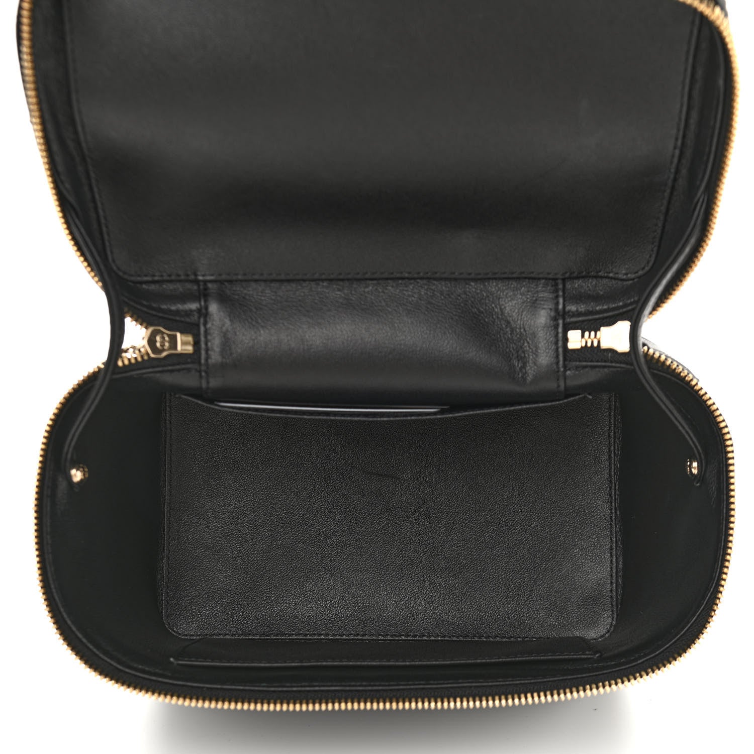 Chanel Lambskin Flat Quilted Knock On Wood Large Vanity Case Black 5 of 12