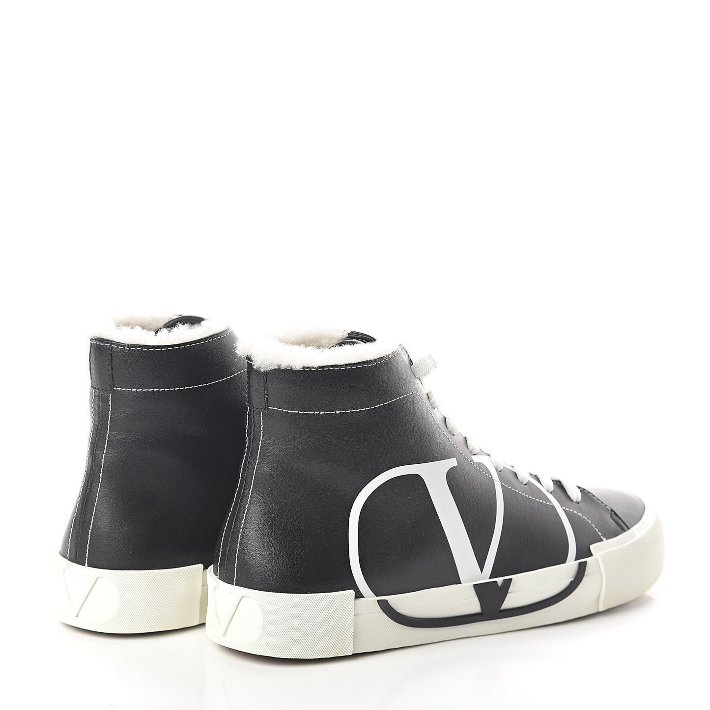 Calfskin Shearling VLTN High Top Sneakers 38.5 Black