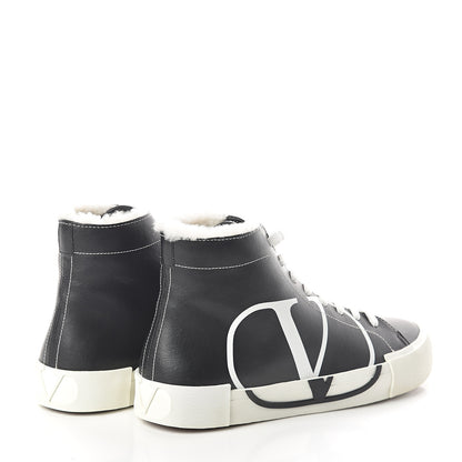 Valentino Garavani Calfskin Shearling VLTN High Top Sneakers 38.5 Black 4 of 6